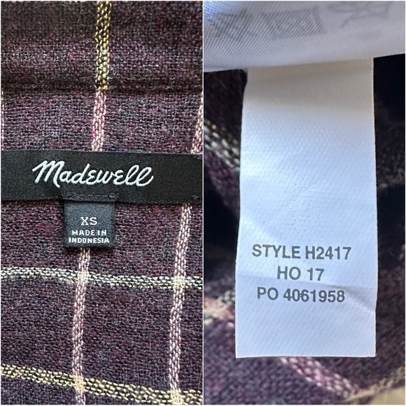 Madewell Blouse Plaid Ruffle-Front Top Button Up Long Sleeve Wool Blend XS - Picture 8 of 12
